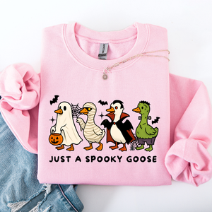 Just A Spooky Goose Dracula Vampire Ghost Mummy Halloween Themed Graphic Sweatshirt — view 4