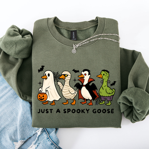 Just A Spooky Goose Dracula Vampire Ghost Mummy Halloween Themed Graphic Sweatshirt — view 3