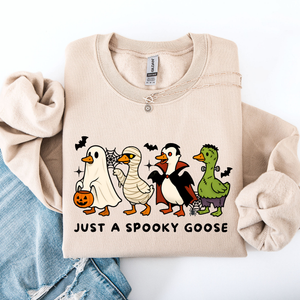 Just A Spooky Goose Dracula Vampire Ghost Mummy Halloween Themed Graphic Sweatshirt — view 1