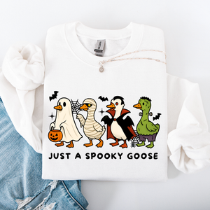 Just A Spooky Goose Dracula Vampire Ghost Mummy Halloween Themed Graphic Sweatshirt — view 9