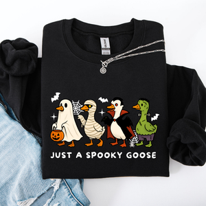 Just A Spooky Goose Dracula Vampire Ghost Mummy Halloween Themed Graphic Sweatshirt — view 5