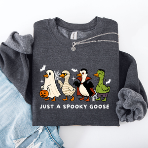 Just A Spooky Goose Dracula Vampire Ghost Mummy Halloween Themed Graphic Sweatshirt — view 6
