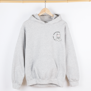 Stay Spooky Ghost Halloween Pocket Checkered Cozy Autumn Vibe Nightlife Graphic Hoodie — view 2