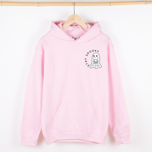 Stay Spooky Ghost Halloween Pocket Checkered Cozy Autumn Vibe Nightlife Graphic Hoodie — view 6