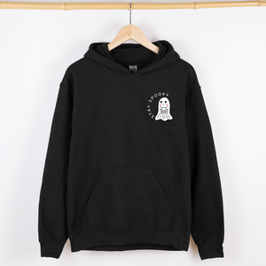 Stay Spooky Ghost Halloween Pocket Checkered Cozy Autumn Vibe Nightlife Graphic Hoodie — view 1
