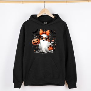Fancy Coffee Lover Ghost Pumpkin Western Witch Halloween Costume Vintage Graphic Hoodie — view 6