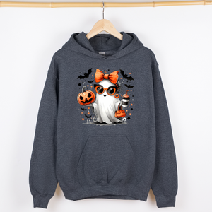Fancy Coffee Lover Ghost Pumpkin Western Witch Halloween Costume Vintage Graphic Hoodie — view 4