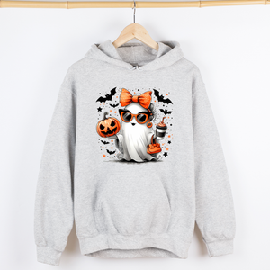 Fancy Coffee Lover Ghost Pumpkin Western Witch Halloween Costume Vintage Graphic Hoodie — view 2