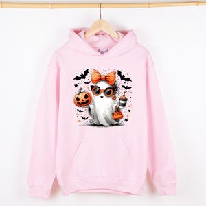 Fancy Coffee Lover Ghost Pumpkin Western Witch Halloween Costume Vintage Graphic Hoodie — view 5