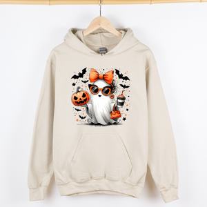 Fancy Coffee Lover Ghost Pumpkin Western Witch Halloween Costume Vintage Graphic Hoodie — view 3