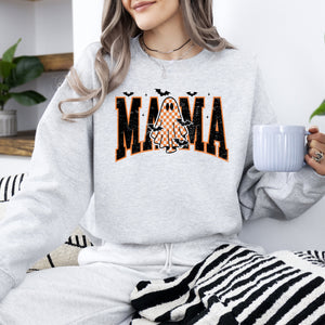 Halloween Mama Ghost Checkered Leopard Pumpkin Vintage Retro Spooky Pattern Graphic Sweatshirt — view 3