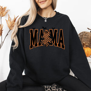 Halloween Mama Ghost Checkered Leopard Pumpkin Vintage Retro Spooky Pattern Graphic Sweatshirt — view 6