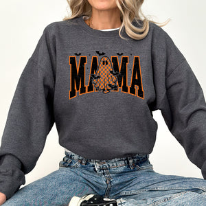Halloween Mama Ghost Checkered Leopard Pumpkin Vintage Retro Spooky Pattern Graphic Sweatshirt — view 5