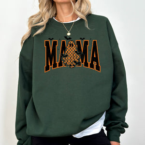 Halloween Mama Ghost Checkered Leopard Pumpkin Vintage Retro Spooky Pattern Graphic Sweatshirt — view 7