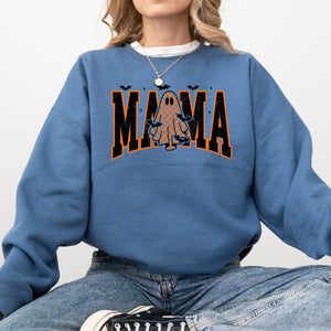 Halloween Mama Ghost Checkered Leopard Pumpkin Vintage Retro Spooky Pattern Graphic Sweatshirt — view 4