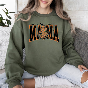 Halloween Mama Ghost Checkered Leopard Pumpkin Vintage Retro Spooky Pattern Graphic Sweatshirt — view 2