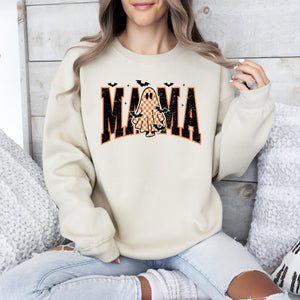 Halloween Mama Ghost Checkered Leopard Pumpkin Vintage Retro Spooky Pattern Graphic Sweatshirt — view 1