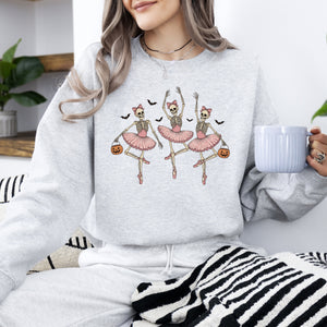 Dancing Skeleton Girls Halloween Ghost Checkered Retro Vintage Spooky Fall Graphic Sweatshirt — view 1
