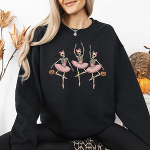 Dancing Skeleton Girls Halloween Ghost Checkered Retro Vintage Spooky Fall Graphic Sweatshirt — view 2