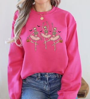 Dancing Skeleton Girls Halloween Ghost Checkered Retro Vintage Spooky Fall Graphic Sweatshirt — view 5