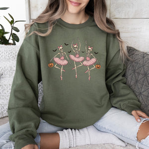 Dancing Skeleton Girls Halloween Ghost Checkered Retro Vintage Spooky Fall Graphic Sweatshirt — view 8
