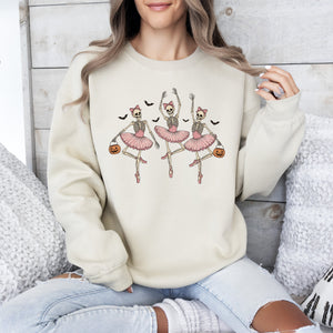 Dancing Skeleton Girls Halloween Ghost Checkered Retro Vintage Spooky Fall Graphic Sweatshirt — view 3