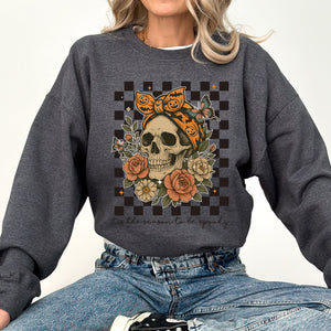 Tis The Season Skull Halloween Ghost Checkered Retro Vintage Spooky Graphic Sweatshirt — view 2
