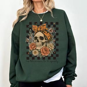 Tis The Season Skull Halloween Ghost Checkered Retro Vintage Spooky Graphic Sweatshirt — view 5