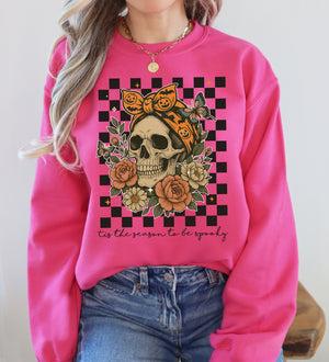 Tis The Season Skull Halloween Ghost Checkered Retro Vintage Spooky Graphic Sweatshirt — view 6
