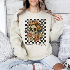 Tis The Season Skull Halloween Ghost Checkered Retro Vintage Spooky Graphic Sweatshirt — view 3
