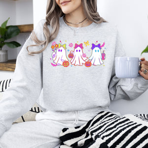 Neon Ghosts Halloween Checkered Retro Vintage Spooky Costume Fall Graphic Sweatshirt — view 2