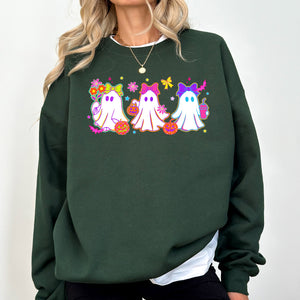Neon Ghosts Halloween Checkered Retro Vintage Spooky Costume Fall Graphic Sweatshirt — view 6