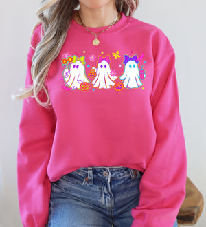 Neon Ghosts Halloween Checkered Retro Vintage Spooky Costume Fall Graphic Sweatshirt — view 1
