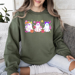 Neon Ghosts Halloween Checkered Retro Vintage Spooky Costume Fall Graphic Sweatshirt — view 8