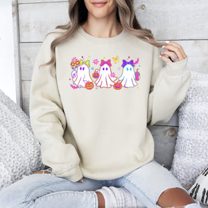 Neon Ghosts Halloween Checkered Retro Vintage Spooky Costume Fall Graphic Sweatshirt — view 4
