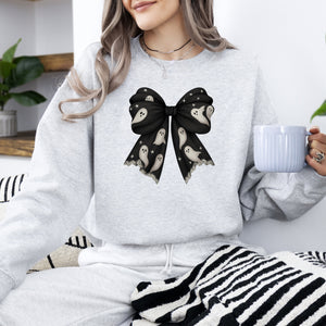 Halloween Bow Coquette Minimalist Retro Vintage Spooky Costume Fall Graphic Sweatshirt — view 2
