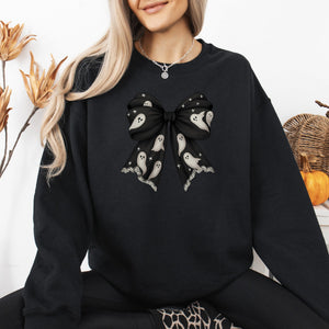 Halloween Bow Coquette Minimalist Retro Vintage Spooky Costume Fall Graphic Sweatshirt — view 7