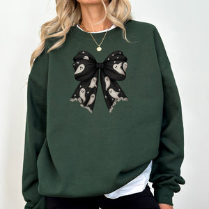Halloween Bow Coquette Minimalist Retro Vintage Spooky Costume Fall Graphic Sweatshirt — view 6