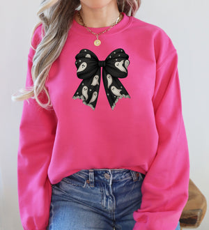 Halloween Bow Coquette Minimalist Retro Vintage Spooky Costume Fall Graphic Sweatshirt — view 1