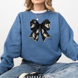 Halloween Bow Coquette Minimalist Retro Vintage Spooky Costume Fall Graphic Sweatshirt — view 3