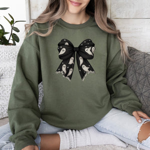 Halloween Bow Coquette Minimalist Retro Vintage Spooky Costume Fall Graphic Sweatshirt — view 8