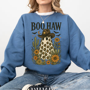 Boo Haw Cowboy Ghost Western Halloween Retro Vintage Spooky Costume Fall Graphic Sweatshirt — view 1
