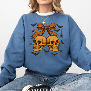 Skull Bow Coquette Bats Ghost Western Halloween Retro Vintage Spooky Graphic Sweatshirt — view 4