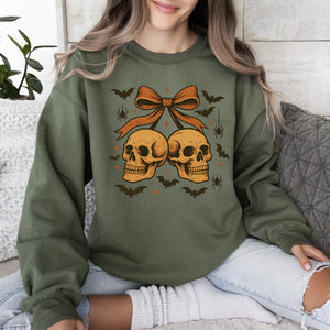 Skull Bow Coquette Bats Ghost Western Halloween Retro Vintage Spooky Graphic Sweatshirt — view 2