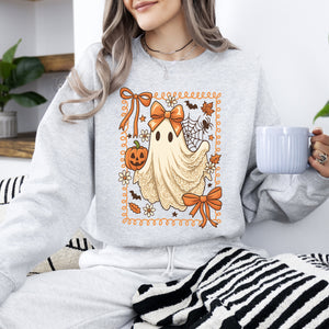 Coquette Ghost Bow Lace Pumpkin Halloween Retro Vintage Spooky Costume Fall Graphic Sweatshirt — view 3