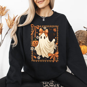Coquette Ghost Bow Lace Pumpkin Halloween Retro Vintage Spooky Costume Fall Graphic Sweatshirt — view 2