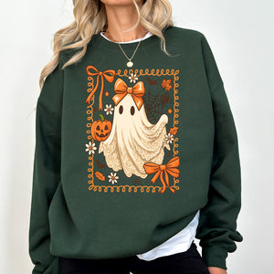 Coquette Ghost Bow Lace Pumpkin Halloween Retro Vintage Spooky Costume Fall Graphic Sweatshirt — view 4