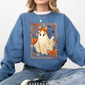 Coquette Ghost Bow Lace Pumpkin Halloween Retro Vintage Spooky Costume Fall Graphic Sweatshirt — view 6