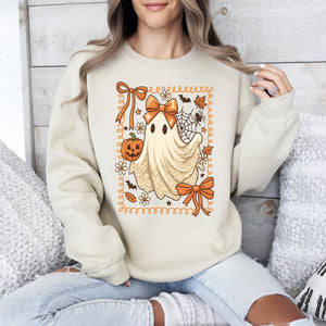 Coquette Ghost Bow Lace Pumpkin Halloween Retro Vintage Spooky Costume Fall Graphic Sweatshirt — view 1
