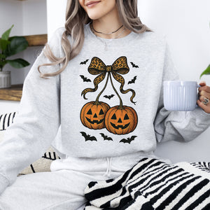 Pumpkin Coquette Bow Ghosts Halloween Retro Vintage Spooky Fall Graphic Sweatshirt — view 3